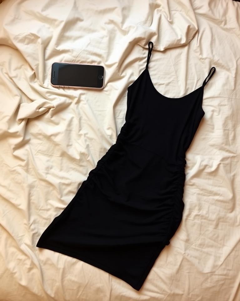 Original product photo — Black ruched midi dress