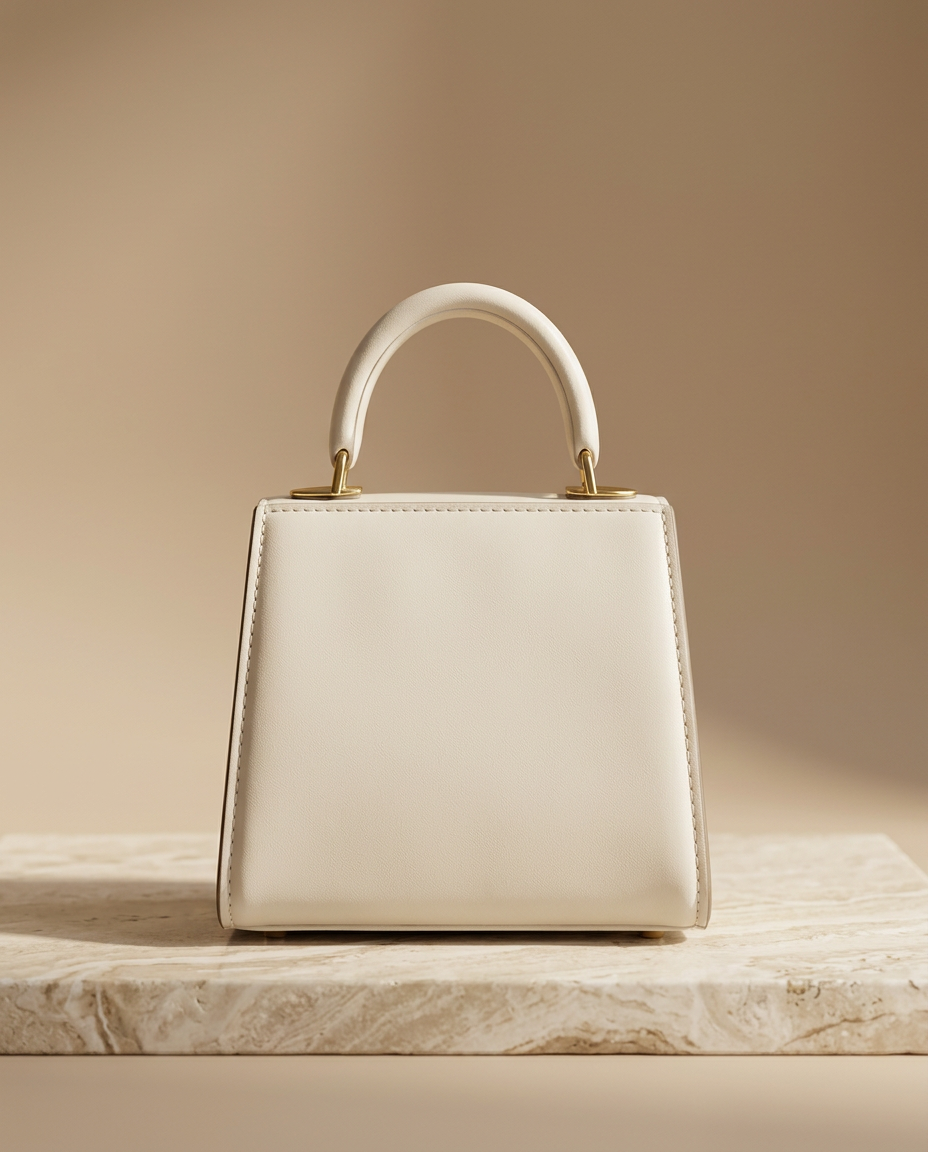 Atelier campaign frame — Bone leather top-handle bag
