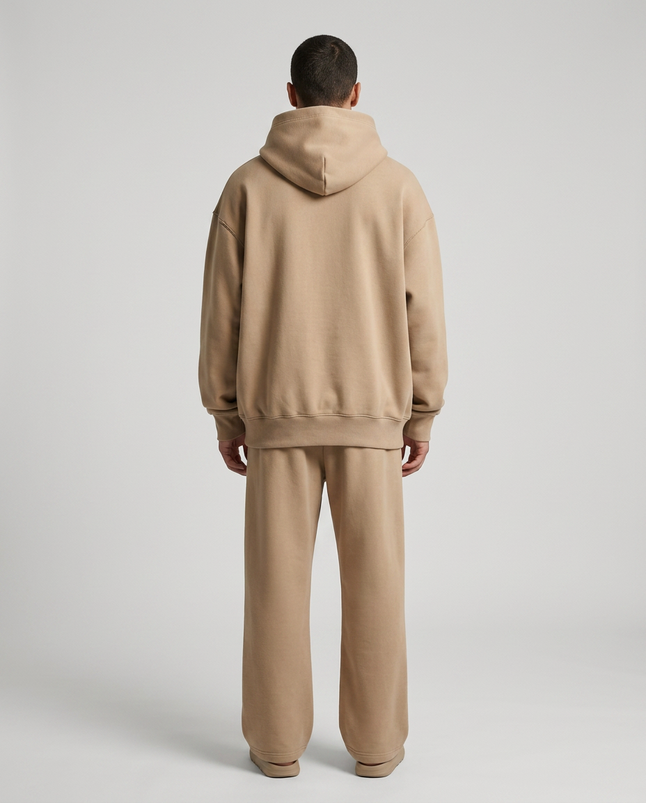 Atelier campaign frame — Sand oversized hoodie